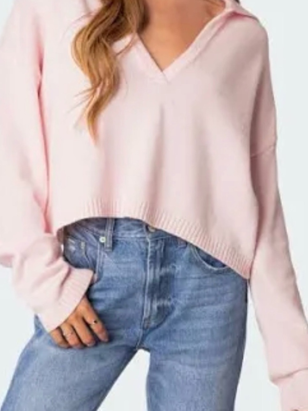 Marcie Edikted Women's V-Neck Cropped Sweater - Light Pink